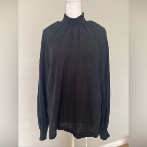 Gogo Tailor Vintage Women’s Black Linen Mockneck Long Sleeve Blouse Size Medium